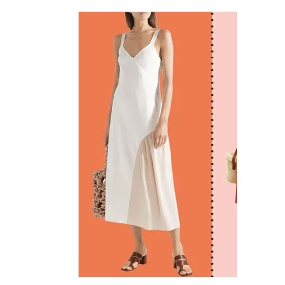 Tibi Dresses & Skirts - Tibi Dress Women's White Cream Two-tone Faille And Silk Midi Slip Dress Size 12